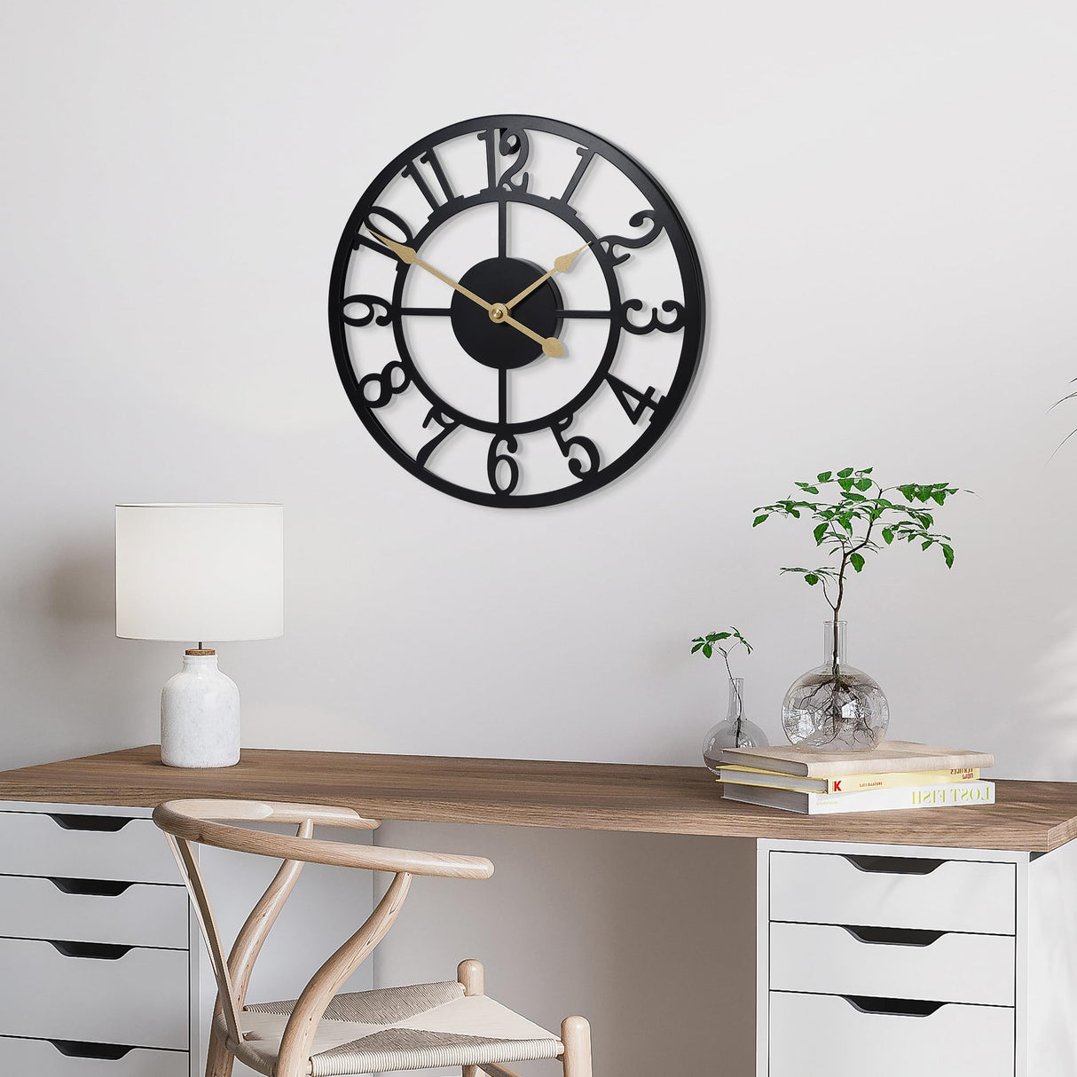 Jassurance Wall Clock Battery Operated,Silent Non Ticking Modern Rustic Metal Small Clocks for Living Room/Bedroom/Office/Kitchen/Farmhouse Home Decor-12IN(Arabic Number-Black) Jassurance