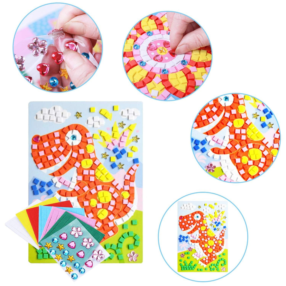 CCINEE Mosaic Sticker DIY Handmade Art Crafts Kits Christmas New Year Gifts for Kids Elephant Parrot Astronaut Dinosaurs 8 Packs CCINEE
