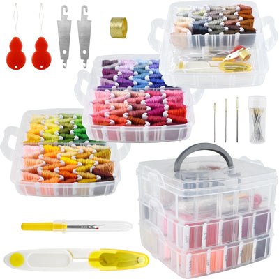 187Pcs Embroidery Floss Kit, 150 Colors Cross Stitch Thread Tools with Organizer Storage Box, Include Scissors, Thimble, Sewing Needle, Threader and Remover, Friendship Bracelet String Make