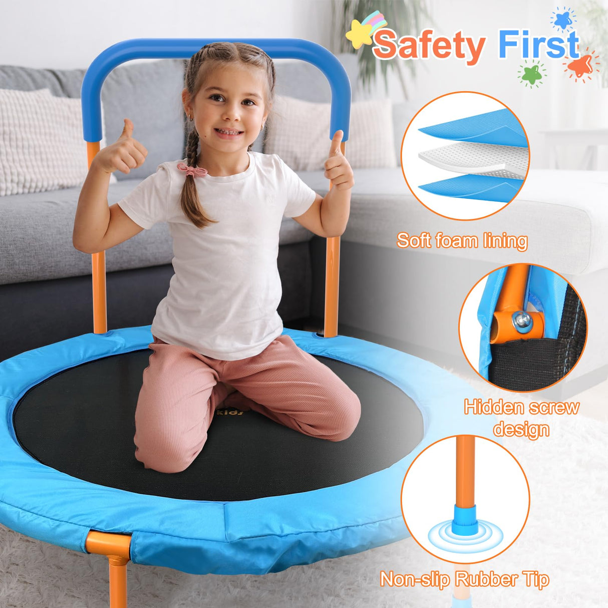 Ativafit 36inch Mini Toddler Trampoline for Kids Ages 1-6 Indoor Outdoor Folding Small Rebounder Trampoline with Foam Handle Safety Padded Cover Fun for Kids ATIVAFIT