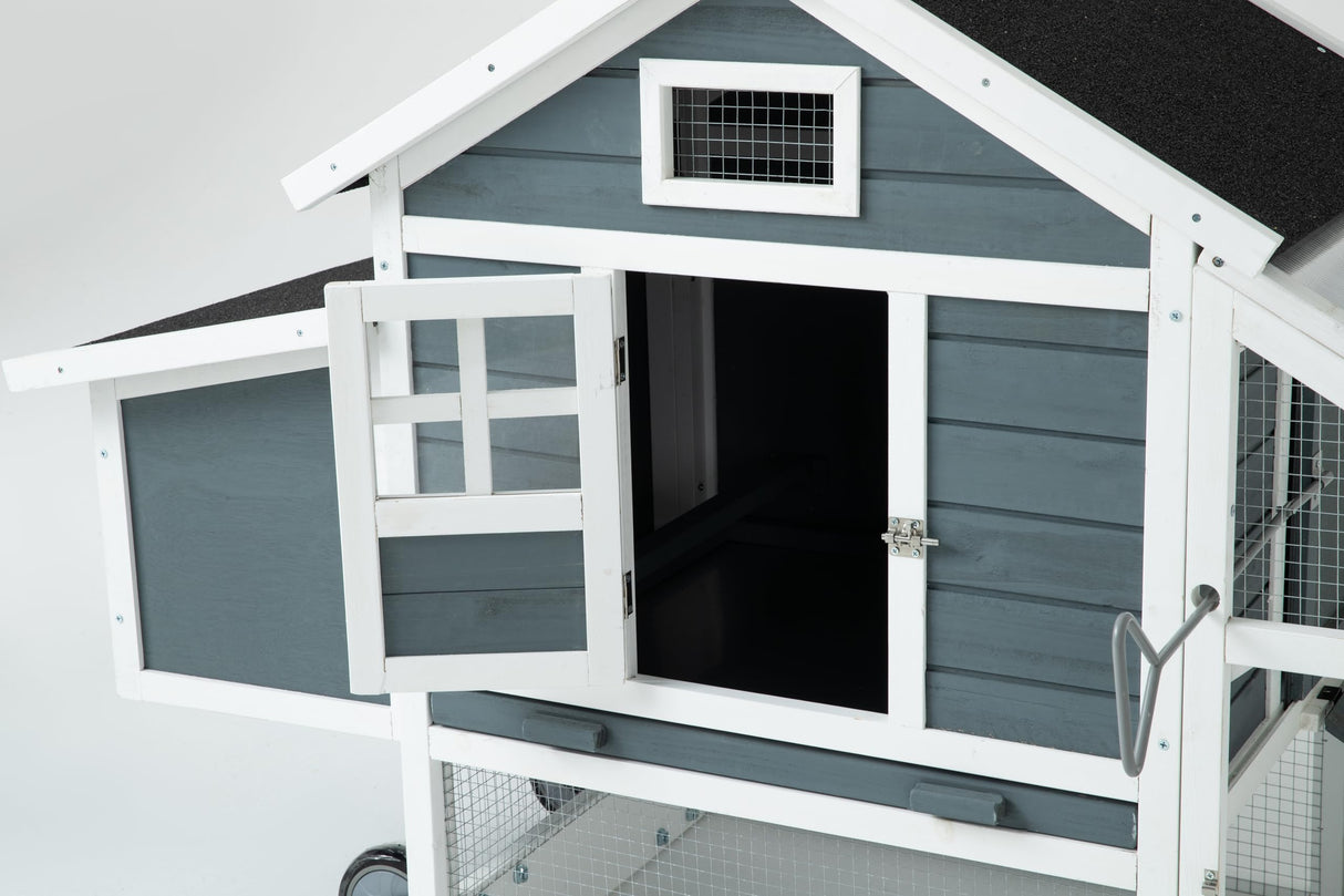 TAKUKA Outdoor Mobile Wooden Chicken Coop with Removable Run and Tray,Small Animals Rabbit Hutch with Nest Box, 2 Story Duck Quail Cage Hutch with Wheel Weatherproof for Backyard (71W*26W*39H) TAKUKA