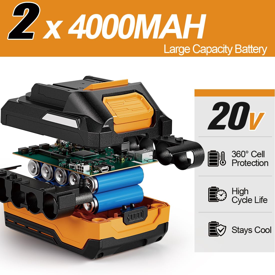 Adedad 1000N.m Cordless Impact Wrench 1/2 inch,20V 740ft-lbs High Torque Impact Gun with 2 x 4.0 AH Batteries,Sockets and Case,Brushless Power Impact Driver for Automotive and Heavy Duty Use Adedad