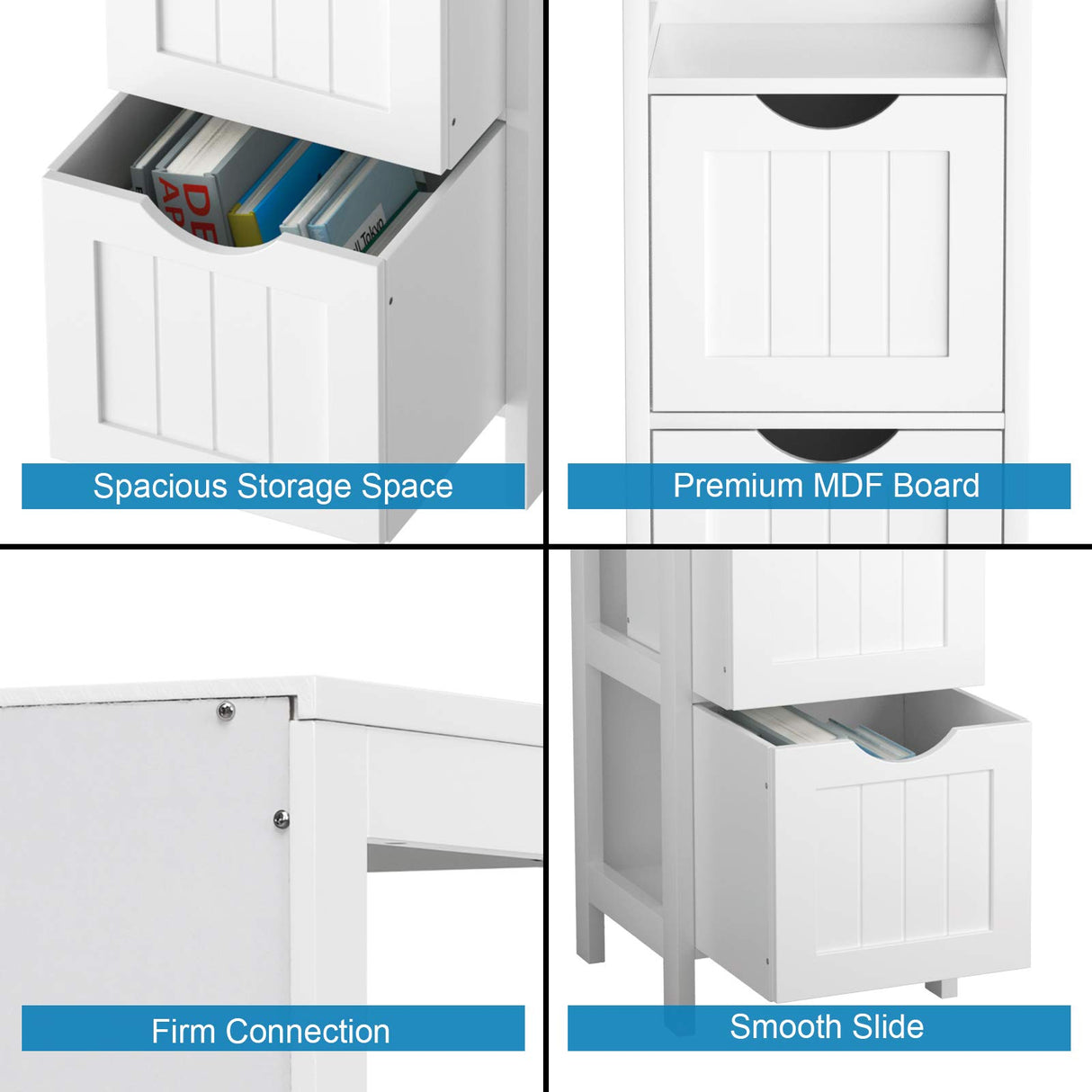 Tangkula Bathroom Floor Cabinet, Wooden Storage Cabinet w/2 Adjustable Drawers, Narrow Storage Floor Cabinet for Living Room Bathroom Office (White) Tangkula