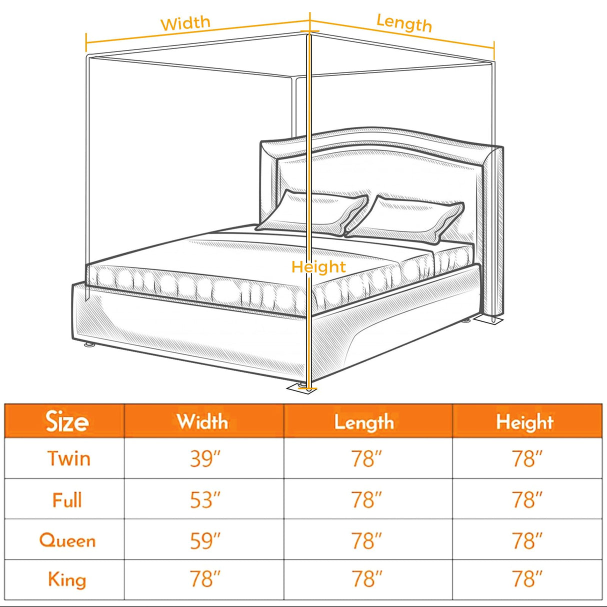 SEAYNFESH Stainless Steel Canopy Bed Frame Metal Frame with 4 Corners Design Sturdy Bed Canopy Frame for Wood Bed, Queen Size SEAYNFESH