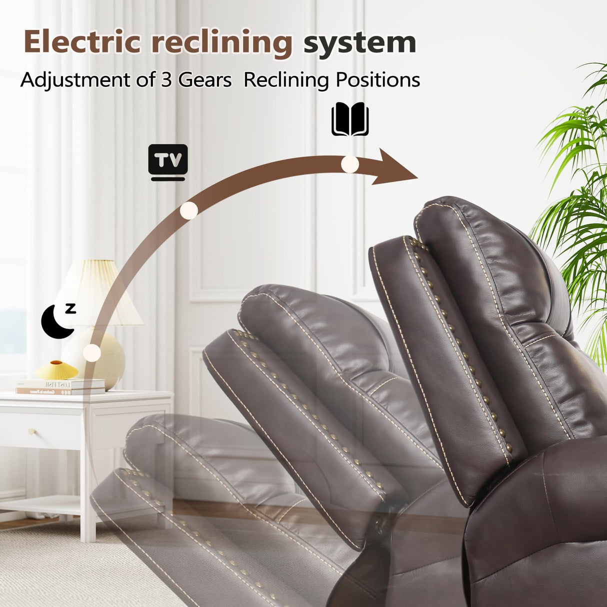 ANJ Electric Power Recliner Chair with USB Ports, Breathable Faux Leather Oversized Recliner with Comfortable Arms, Back and Headrest, Single Sofa for Living Room, Dark Brown ANJ