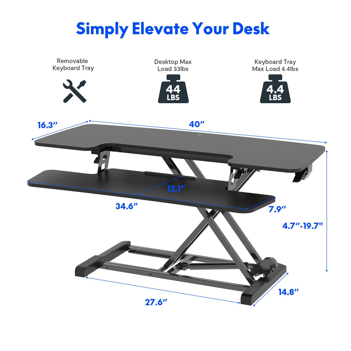 FLEXISPOT Standing Desk Converter 40in Sit to Stand up Desk Riser Height Adjustable Computer Workstation with Spacious 2-Tier Desktop Black FLEXISPOT