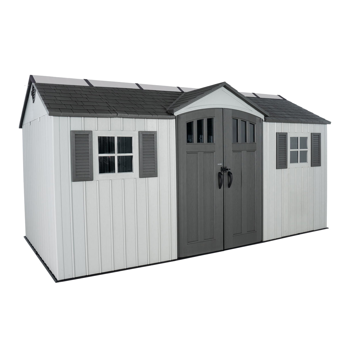 Lifetime Outdoor Storage Shed, 15x8 Ft, Gray, Resin Backyard Tool Shed with Lockable Doors and Weather-Resistant Panels Lifetime