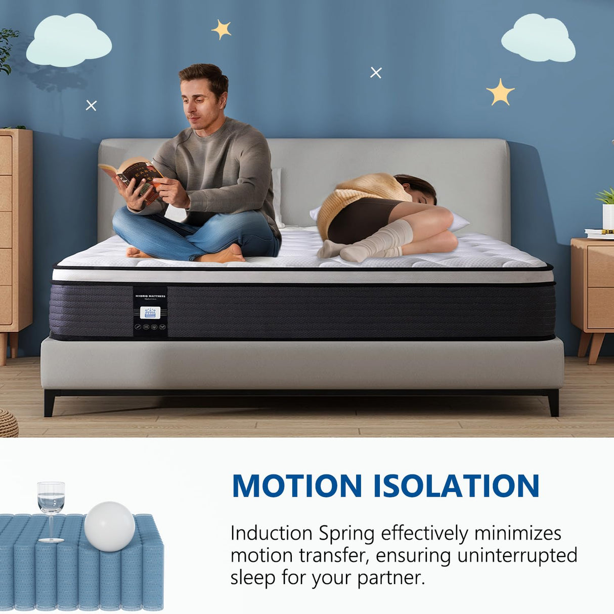 14 Inch Twin Mattress, Memory Foam Hybrid Mattress, Motion Isolation Pocket Spring Mattress in a Box, Medium Firm for Pressure Relief, Breathable Pillow Top, CertiPUR-US Certified Marine Moon