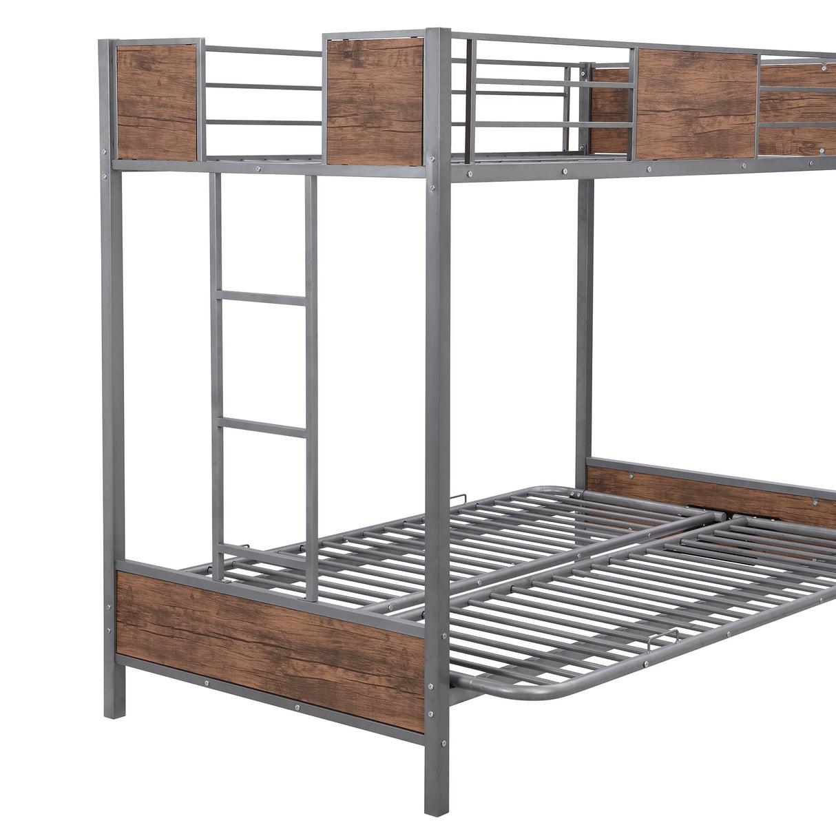 Twin-Over-Futon Bunk Bed, Metal Bunk Bed Frame Twin Over Twin Loft Bunk Bed Frame with Safety Guardrails & Ladder for Teens Adults, Bottom Full Size Bunk Bed Can be Converted into Futon/Seat (Gray) MWrouqfur