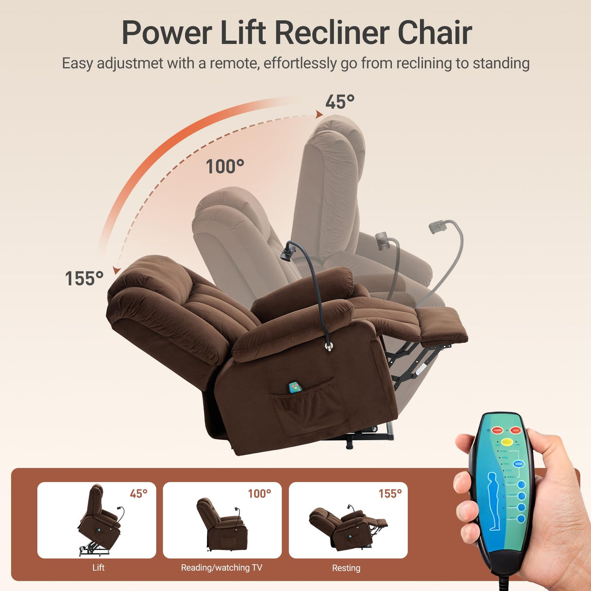 COLAMY Large Wide Power Lift Recliner with Massage and Heat, Extended Footrest for Big Elderly, Phone Stand,Hidden Storage Compartments and Cup Holders for Living Room(Darkbrown COLAMY