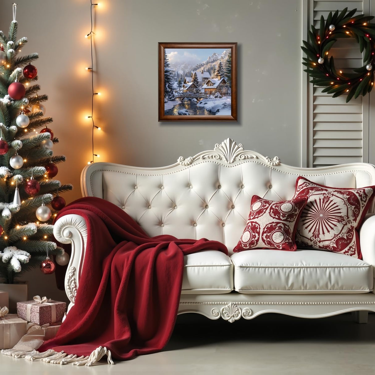 CHWGLFGG 5D Diamond Art Kits for Adults Beginners, Snowy Landscape Diamond Painting Kits, DIY Full Round Drill Winter Cabin Paint by Diamonds Dot Gem Art for Adults, Home Wall Decor 13.7X 13.7 Inch CHWGLFGG