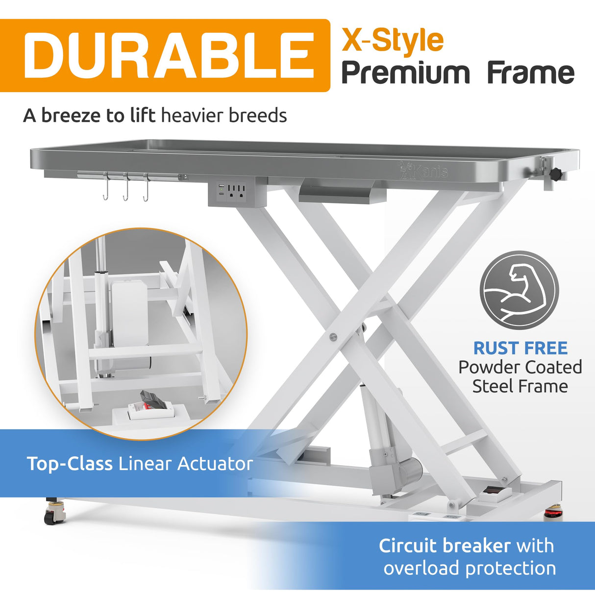 Professional Electric Dog Grooming Table - Heavy Duty, Height Adjustable Pet Grooming Table w/Leveling Wheels, Dog Grooming Arm, Anti Slip Tabletop & Tool Organizer/Dog Grooming Station (49", WHITE) KANIS