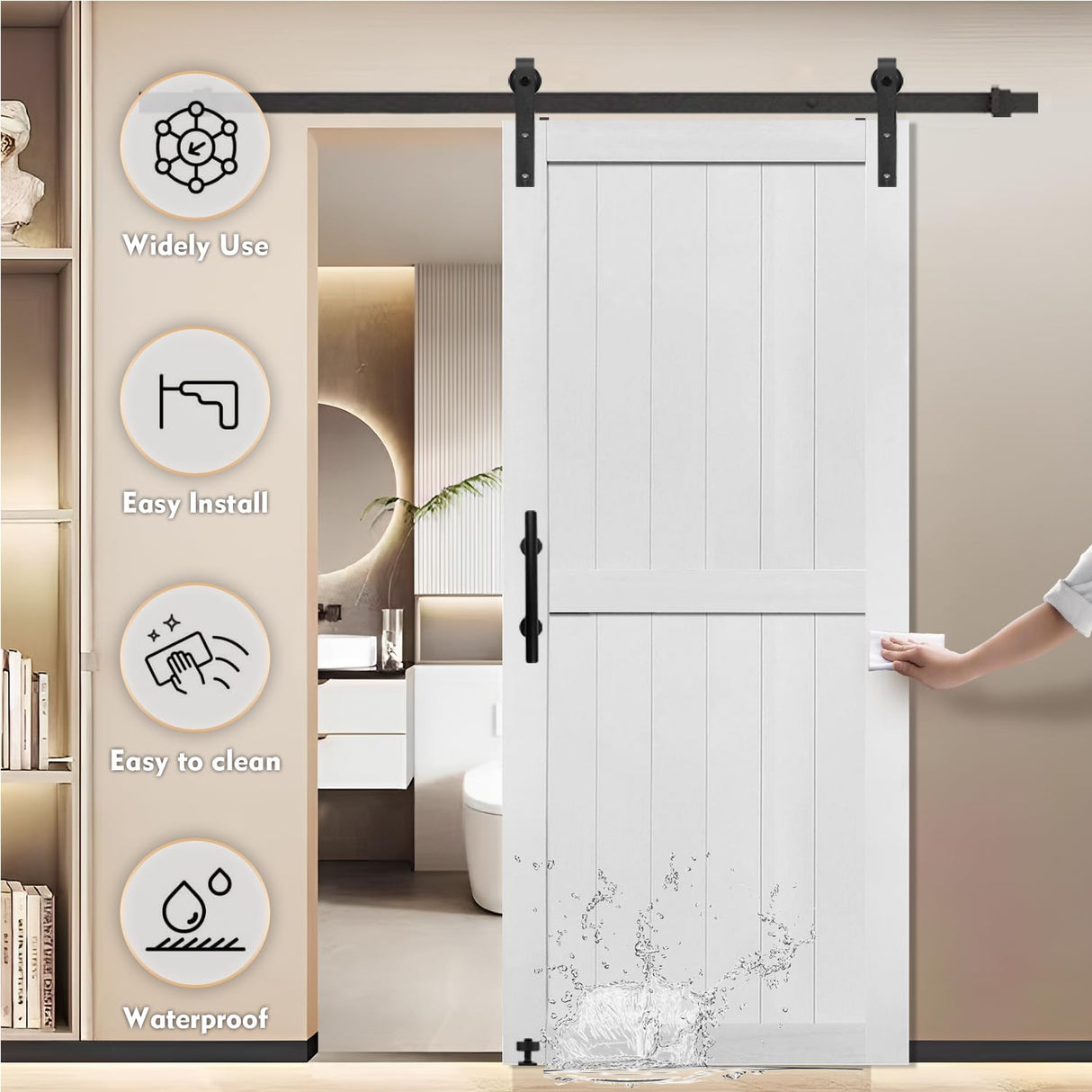 S&Z TOPHAND® 36in x 84in MDF Barn Door with 6.6FT Sliding Door Hardware Kit, 24-60in Solid Barn Door Slab Covered with Water-Proof PVC Surface, Simple Assembly is Required S&Z TOPHAND