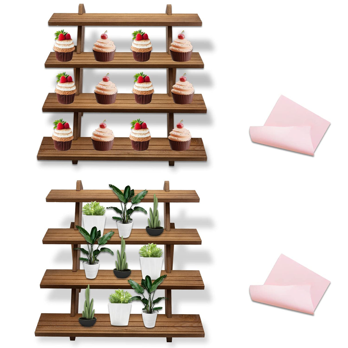 TOUNALKER 2 Packs Wood Display Stand, 4-Step Tiered Upgraded Wooden Retail Rustic Risers Display Shelf Organizer, Tabletop Vendor Display Shelves Rack for Collectibles Pop Figures Perfumes Desserts TOUNALKER