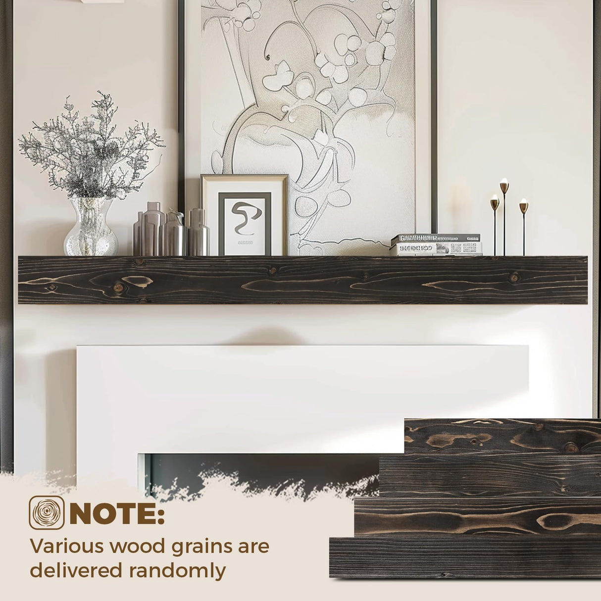 ABSWHLM 72x8x3 Fireplace Mantel - Handcrafted Hollow Rustic Solid Wood Wall Mounted Floating Shelf with Invisible Heavy Duty Wood Bracket (Weathered Black) ABSWHLM