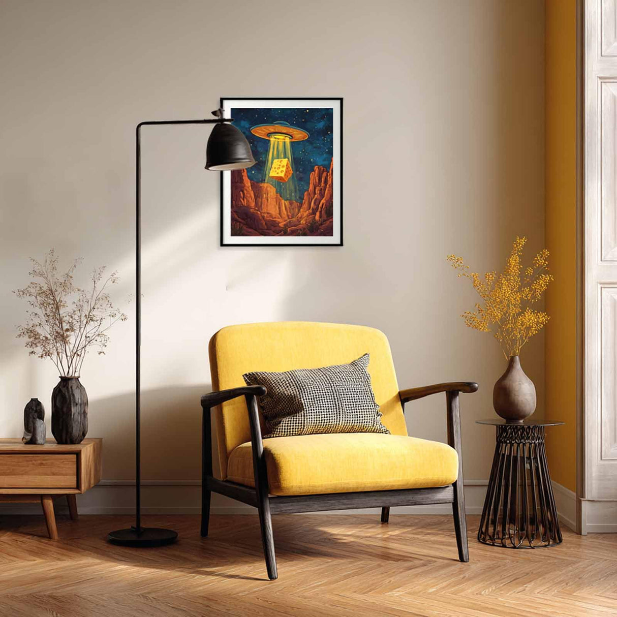 UFO Paint by Number, Funny Paint by Numbers for Adults, Spaceship Acrylic Painting Kit, Flying Saucer Inhaled Cheese Poster, Abstract Home Wall Decor - Canyon Landscape(16x20inch, No Frame) Cawpom