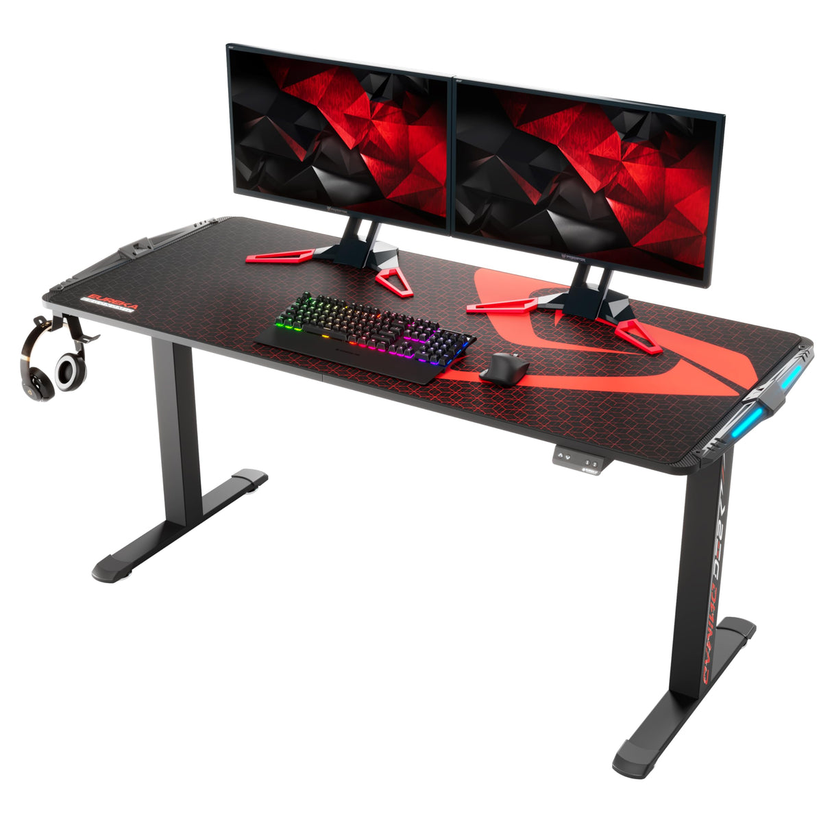 EUREKA ERGONOMIC Gaming Desk 65 inch Electric Standing Desk Height Adjustable, Large Gaming Computer Desk with RGB LED Lights Home Office Desk with Extended Gaming Mouse mat for Gamer, Black EUREKA ERGONOMIC