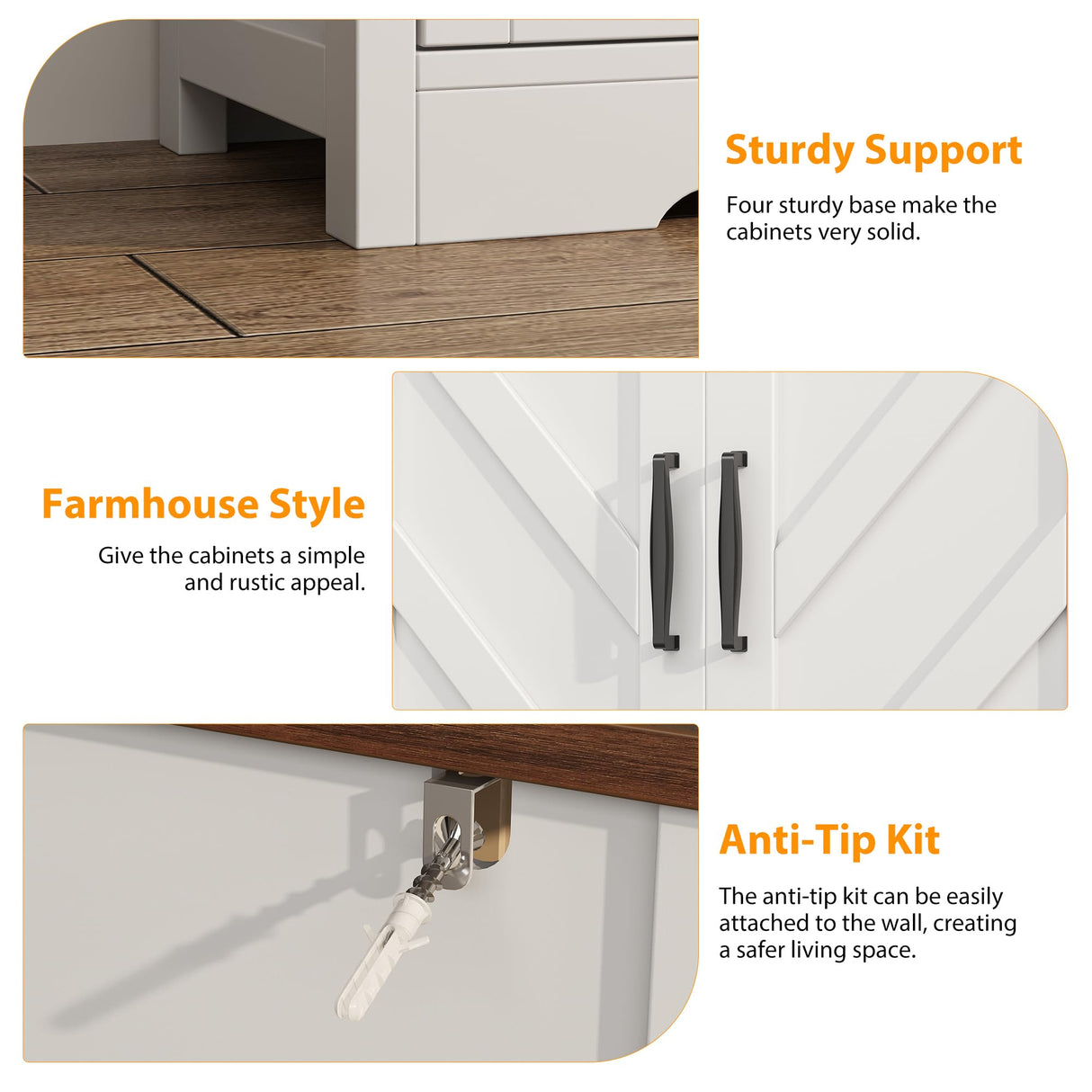 knoworld Buffet Sideboard with Storage Farmhouse with 4 Doors, 47'' Large Kitchen Storage Cabinet Wood Coffee Bar Cabinet Buffet Table with Shelves for Kitchen, Dining Room, Entryway knoworld