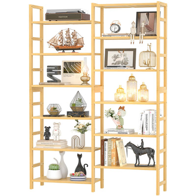Homykic Double Wide Bamboo Bookshelf, 6-Tier Large Open Bookcase with 12 Display Shelves, 6ft Tall Freestanding Book Shelf for Home Office, Bedroom, Living Room, Plants, Natural