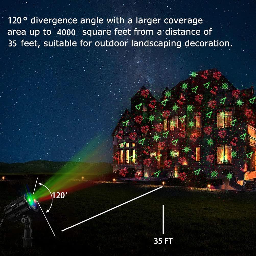 Christmas Laser Lights Outdoors Decoration Projector Light Waterproof LED Star Show for Xmas Decor House Home Yard Garden Patio Wall Indoor, Red and Green with Wireless Remote YMing