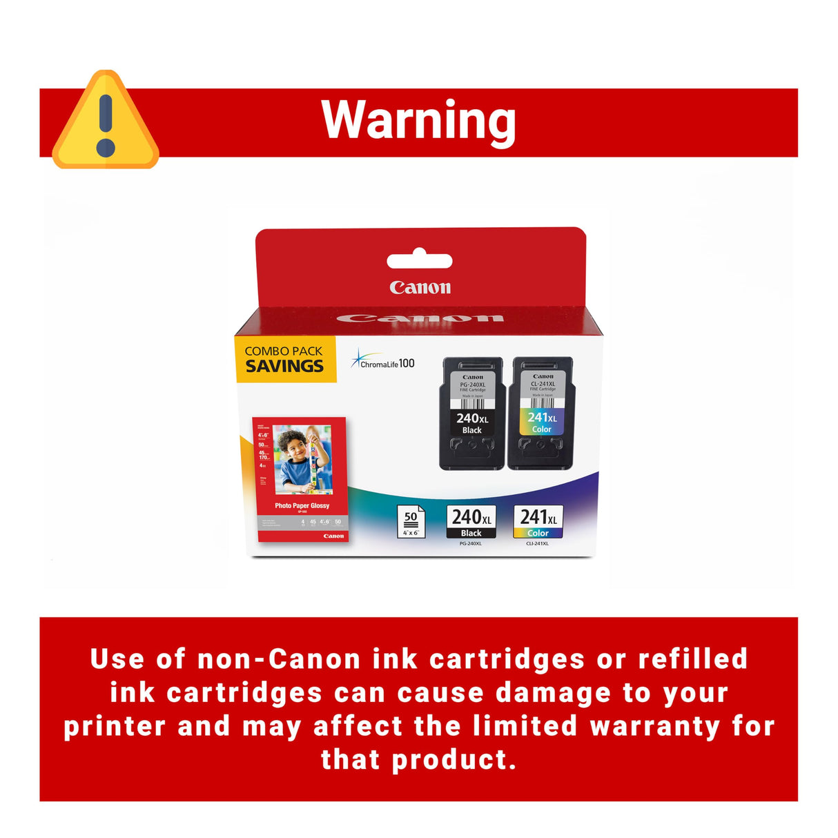 Canon PG-240 XL / CL-241 XL Genuine Ink Value Pack (2 Cartridges) with 50-Sheet Photo Paper, Compatible with MG2120/3120/4120/2220/3220/4220/3520/3620, MX372/392/432/452/472/512/522/532, TS5120 Canon
