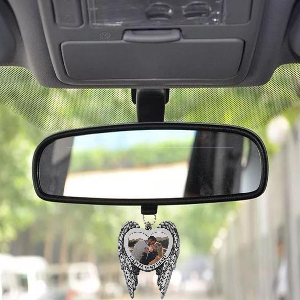 4 Sets 2 Styles Alloy Heat Transfer Sublimation Blank Pendant, Angel Wing Rearview Mirror Pendant, Heart Heat Sublimation Pendant Blanks Car Hanging Ornament for DIY Keychain Wzttdm