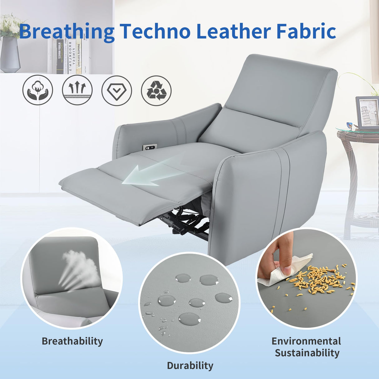 QKFF Wall Hugger Power Recliner Chair, Zero Wall Electric Recliner Chairs with USB Port, Space Saving Large Recliner for Living Room, RV, Home Theater QKFF