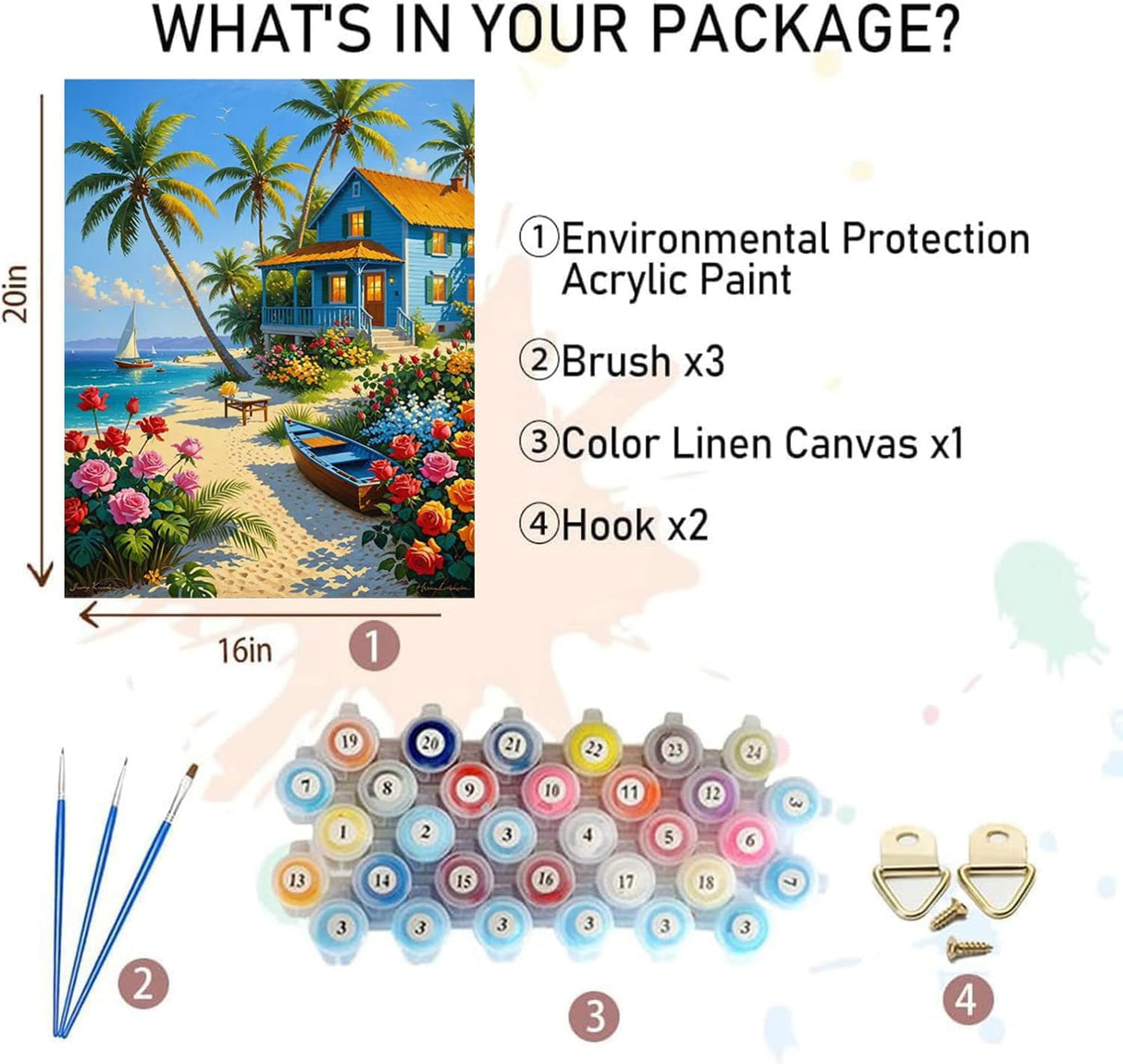 Beach Paint by Numbers Kit for Adults Beginner,Flower Easy Adult Paint by Number Kits on Canvas DIY Painting for Beginners Art by Numbers for Home Wall Decor 16x20 Inch NEGEKFKX