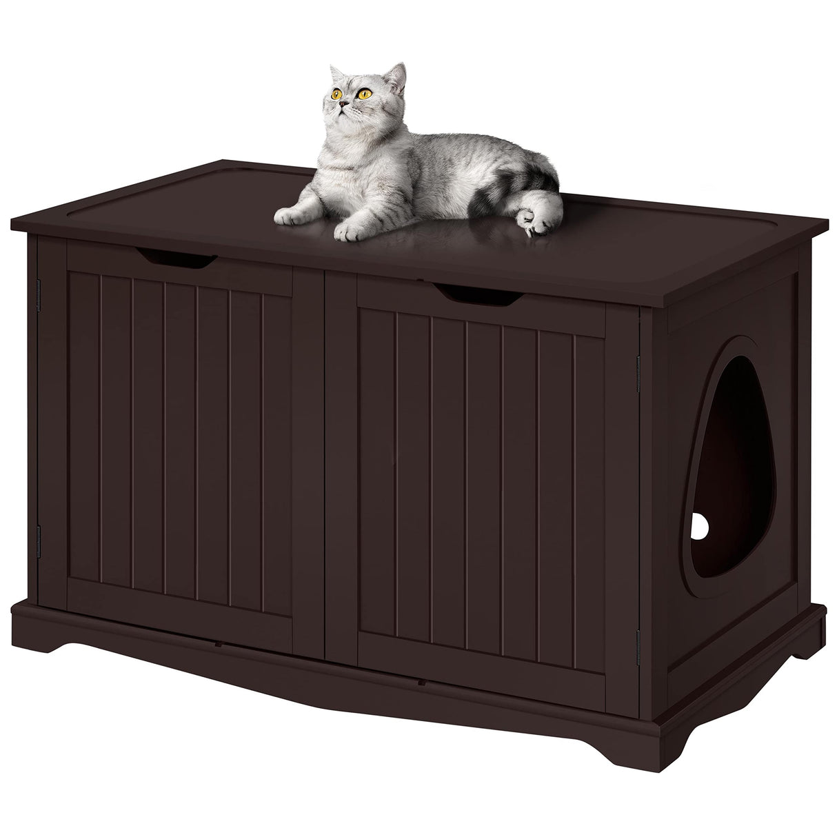 Yaheetech Cat Litter Box Enclosure, Cat Litter Box Furniture Hidden, Wooden Pet Crate Cat Washroom Storage Bench with Divider Home Litter Loo Indoor Cat House Espresso Yaheetech