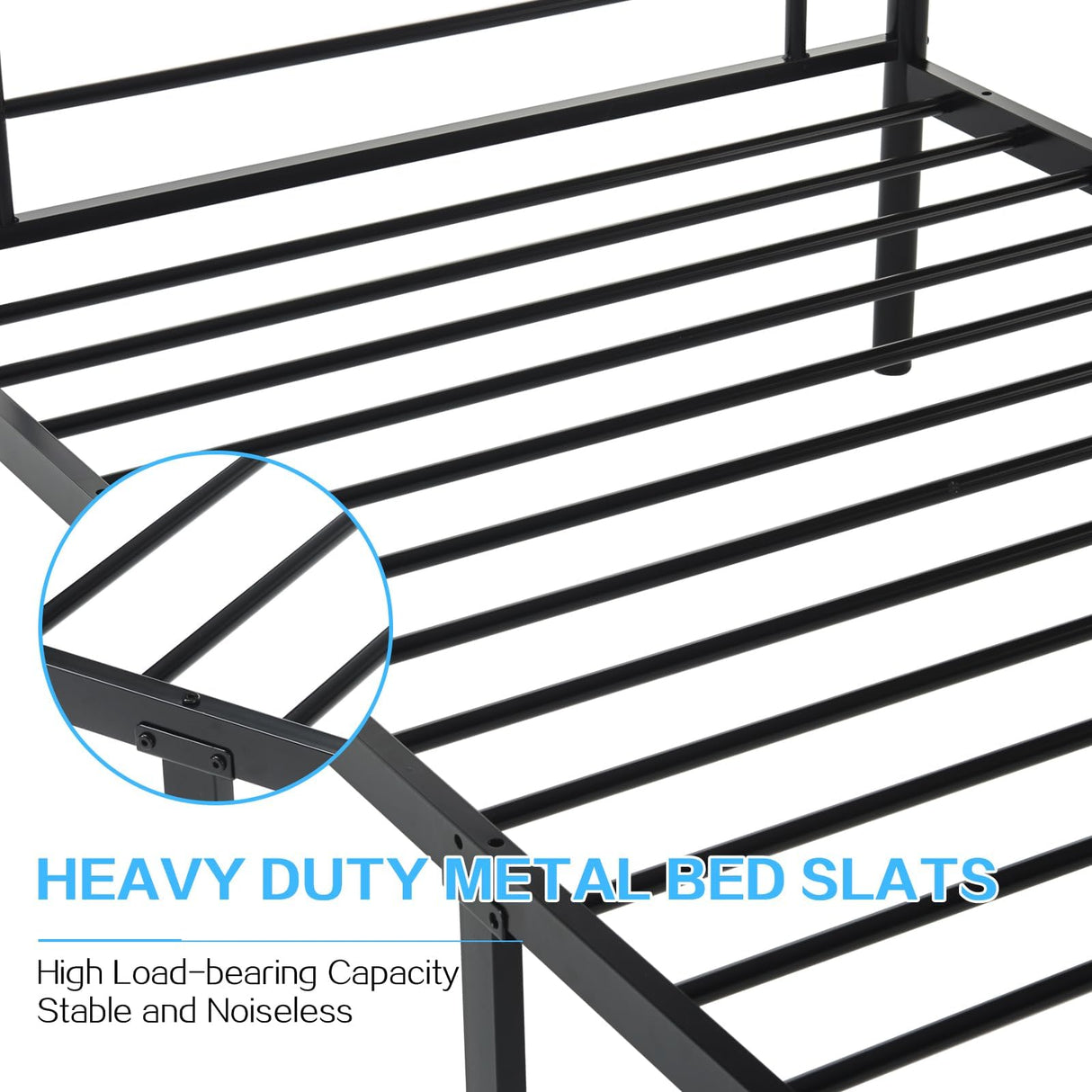 QUJEON Bunk Bed,Bunk Bed Twin Over Twin for Kids Teens Adults,Metal Bed Frame with Ladders and Guardrail,Sturdy Literas Heavy Duty Metal Slats,No Spring Box Required,Black QUJEON