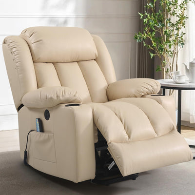 PARKOL Power Lift Recliner Chair for Elderly Breathable Leather Recliner Chair with Massage and Heat,2 Cup Holders,Electric Stand Assist,USB Ports,Gifts for Family (Beige)