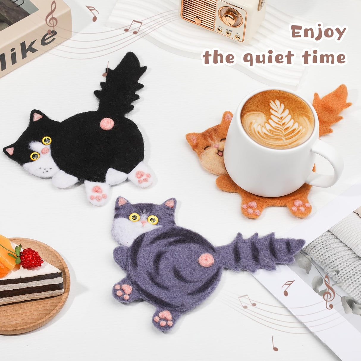 OEHPICC Cat Coasters Needle Felting Kit,Needle Felting Starter Kit,Wool Felting Kit with Wool Roving, Foam Pad and Instructions for DIY Felting Starters OEHPICC