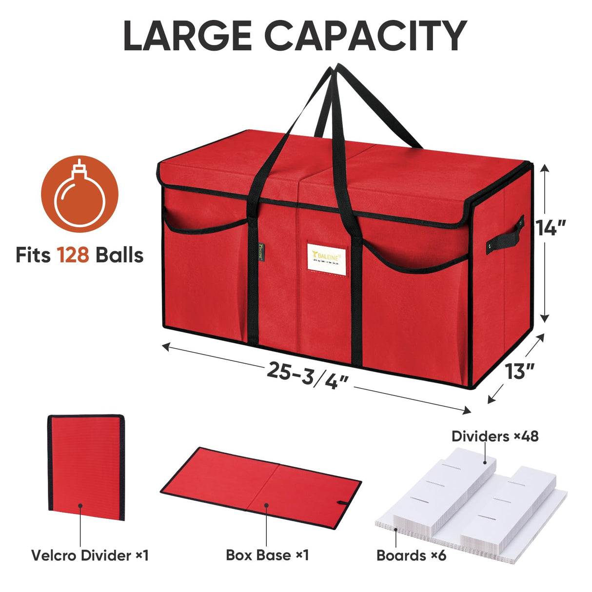 BALEINE Christmas Ornament Storage Box with Dividers, Premium Holiday Ornaments Storage Container Bin for Xmas Decorations (128 Ball, Green, Without Tray) BALEINE