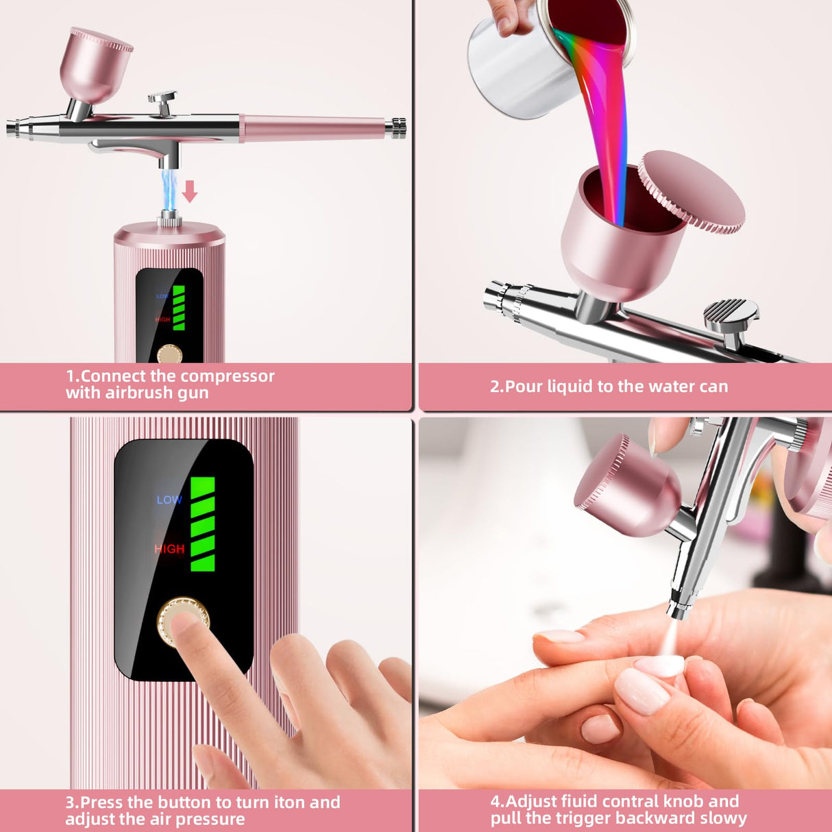 Airbrush Kit with Compressor - 48PSI High-Pressure, Non-Clogging Air Brush Set Cordless Rechargeable with 0.3mm Nozzle, Ideal for Painting, Modeling, Cake Decor, Pastry, Makeup, Nail Art (Pink) Istarziberlla