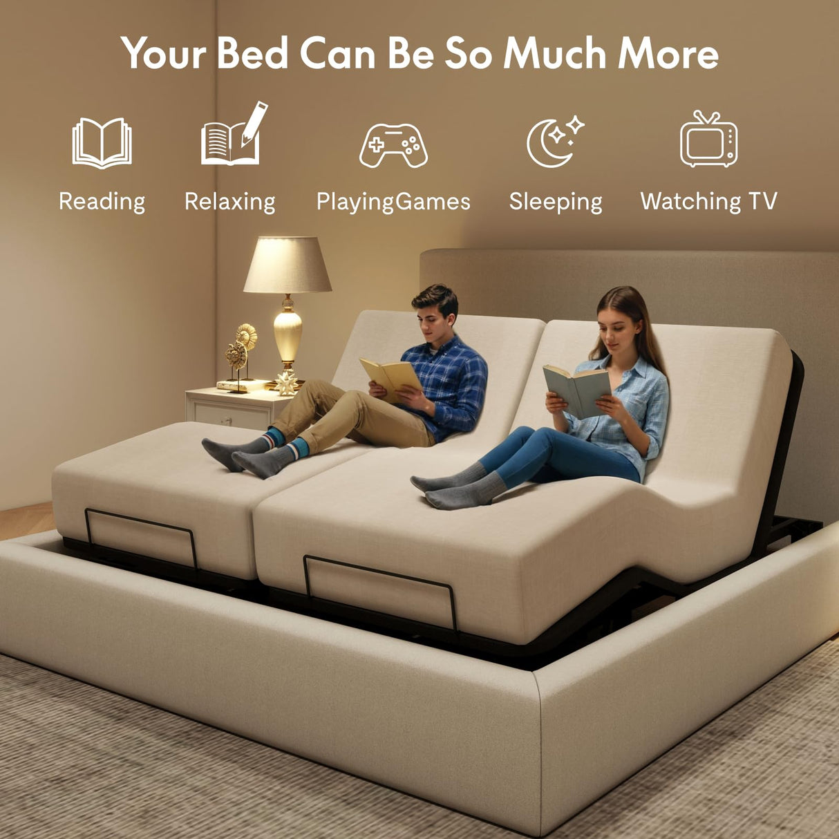 FLEXISPOT Adjustable Bed Frame Base Split King,Segmented Design,Easy Assemble,Oxford Fabric Bedspread,Wired Remote,Whisper Quiet Durable Motor,Mattress Holder. FLEXISPOT