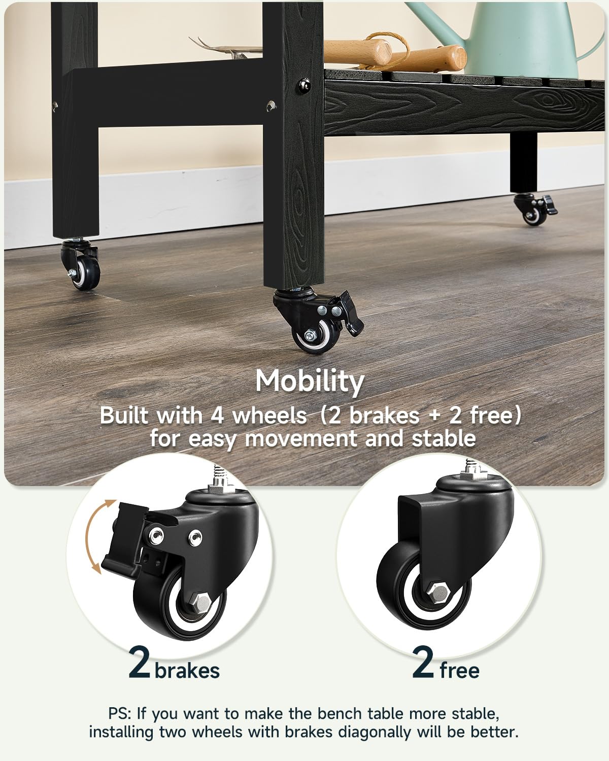 ONBRILL HDPS Outdoor Potting Bench with Sliding Tabletop/ 4 Wheels/Removable Sink, All-Weather Outside Garden Work Table, No Rust/Fade/Break, Potting Station for Porch, Patio & Backyard (Black) ONBRILL