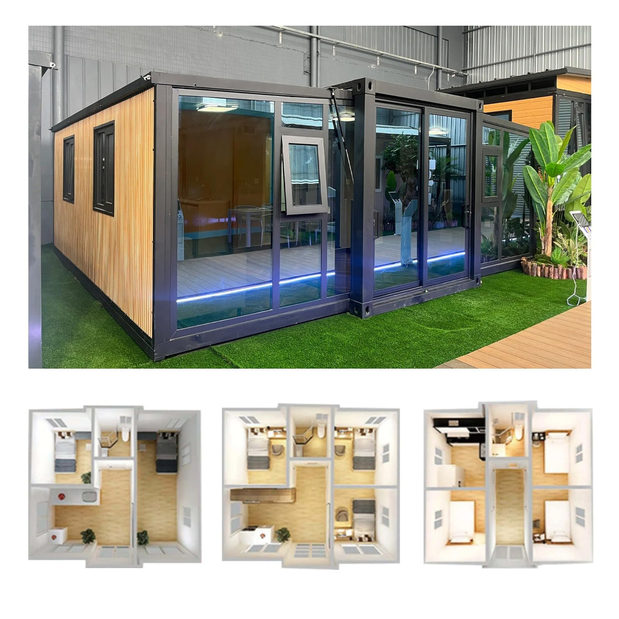 Prefab Tiny Homes to Live in for Adults, 20ft Expandable Prefab Modular House with 2 Bedroom Fully Equipped Bathroom and Kitchen Affordable Compact Living Solution, Foldable Container House Villa Home Generic