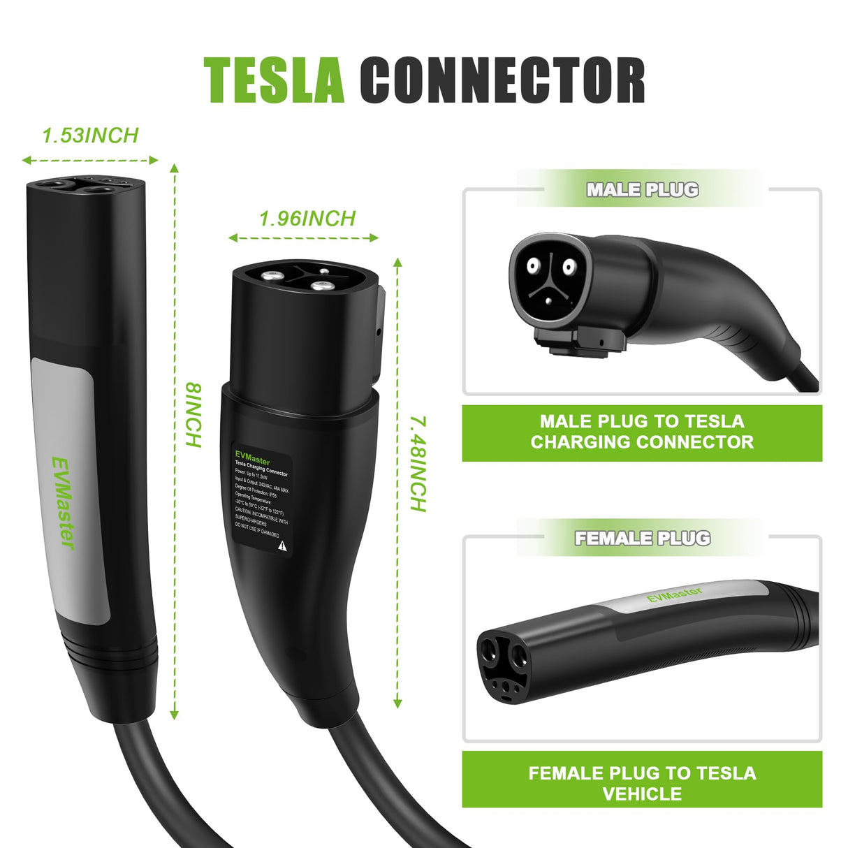 EV Tesla Charger Extension Cable, 20ft 48Amp 240Volt Max 11.5kW with NACS Plug, Extension Cord for Level 1/2 Tesla Mobile Charger/Wall Connector, Extension Cord for Model X/Y/3/S, CE/FCC Certificated EVMaster