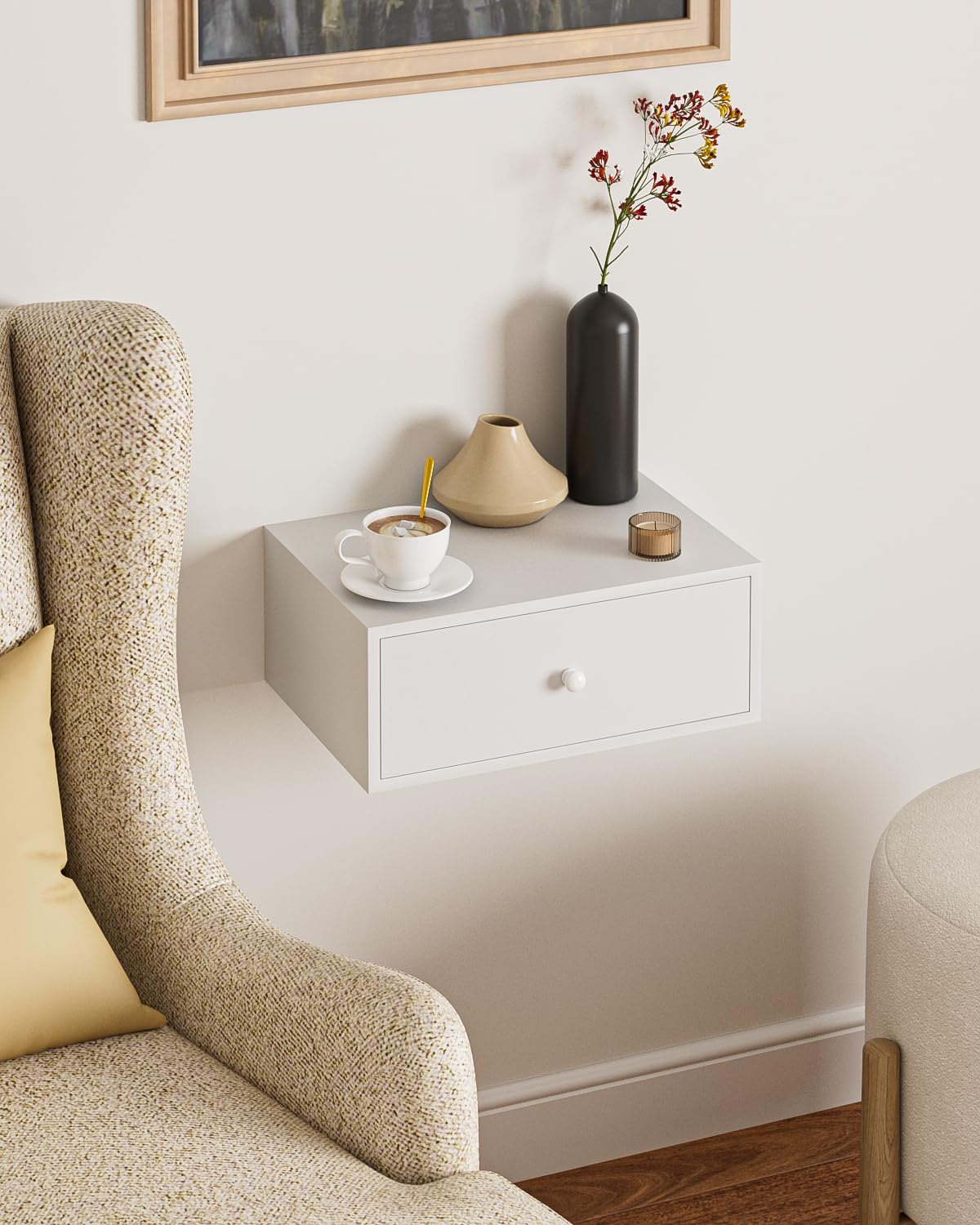 Aienvey Floating nightstand, Floating Shelf with Drawer, Wall Mounted Nightstand, Floating Bedside Table (White) Aienvey