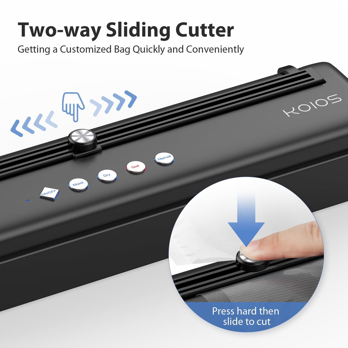 KOIOS Vacuum Sealer Machine, Automatic Food Sealer with Cutter, Dry & Moist Modes, Compact Design Powerful Suction Air Sealing System with 10 Sealing Bags & Air Suction Hose KOIOS