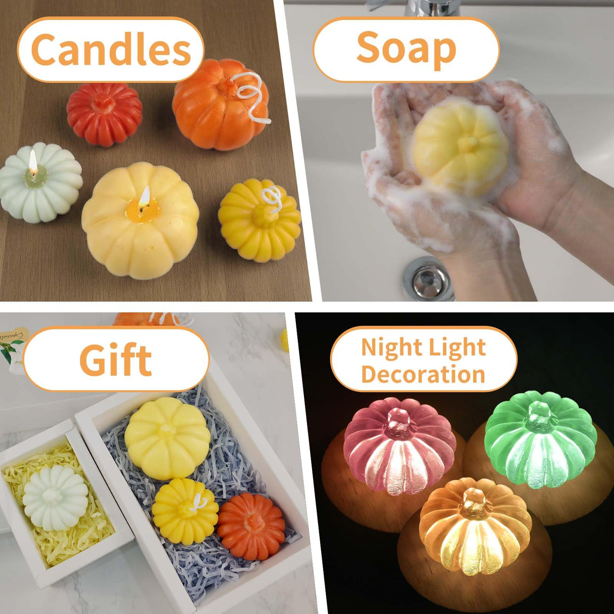 ZQYSING 2 Pcs Pumpkin Candle Molds for Candle Making, Set of Large + Small Halloween Silicone Molds for Candles Wax Soap Gypsum Epoxy Resin Fall Thanksgiving Home Decor Handmade Gift ZQYSING