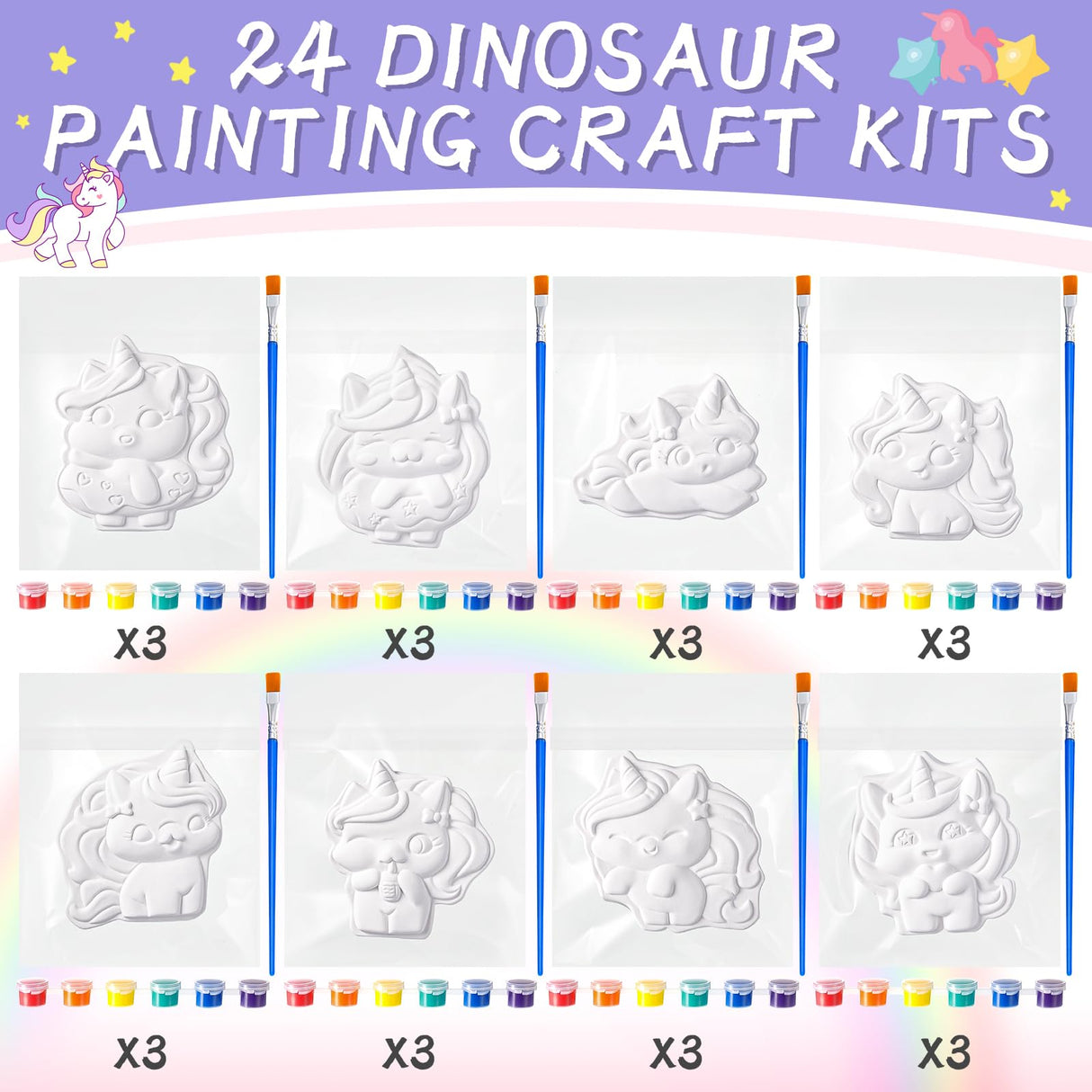 Leyndo 24 Set Unicorn Painting Kit Bulk Craft Kits DIY Paint Your Own Ceramic Figurines to Paint Unpainted Ceramic Plaster Painting Crafts for Party Favor Birthday Decorations Leyndo