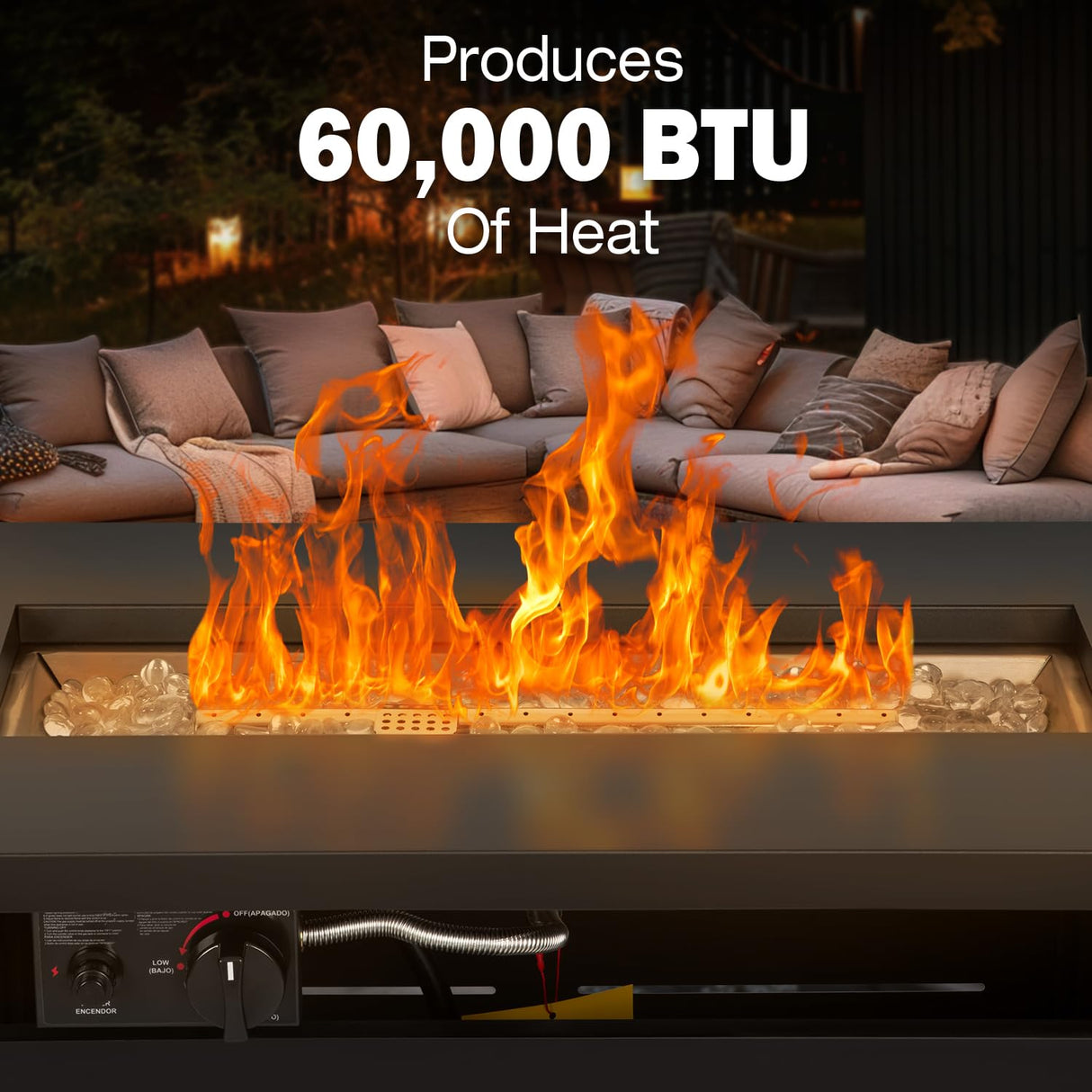 Hykolity 42 Inch Gas Fire Pit Table, 60,000 BTU Propane Pits for Outside with Steel Lid and Waterproof Cover, 2 in 1 Firepit Table Gatherings Parties on Patio Deck Garden Backyard, Black hykolity