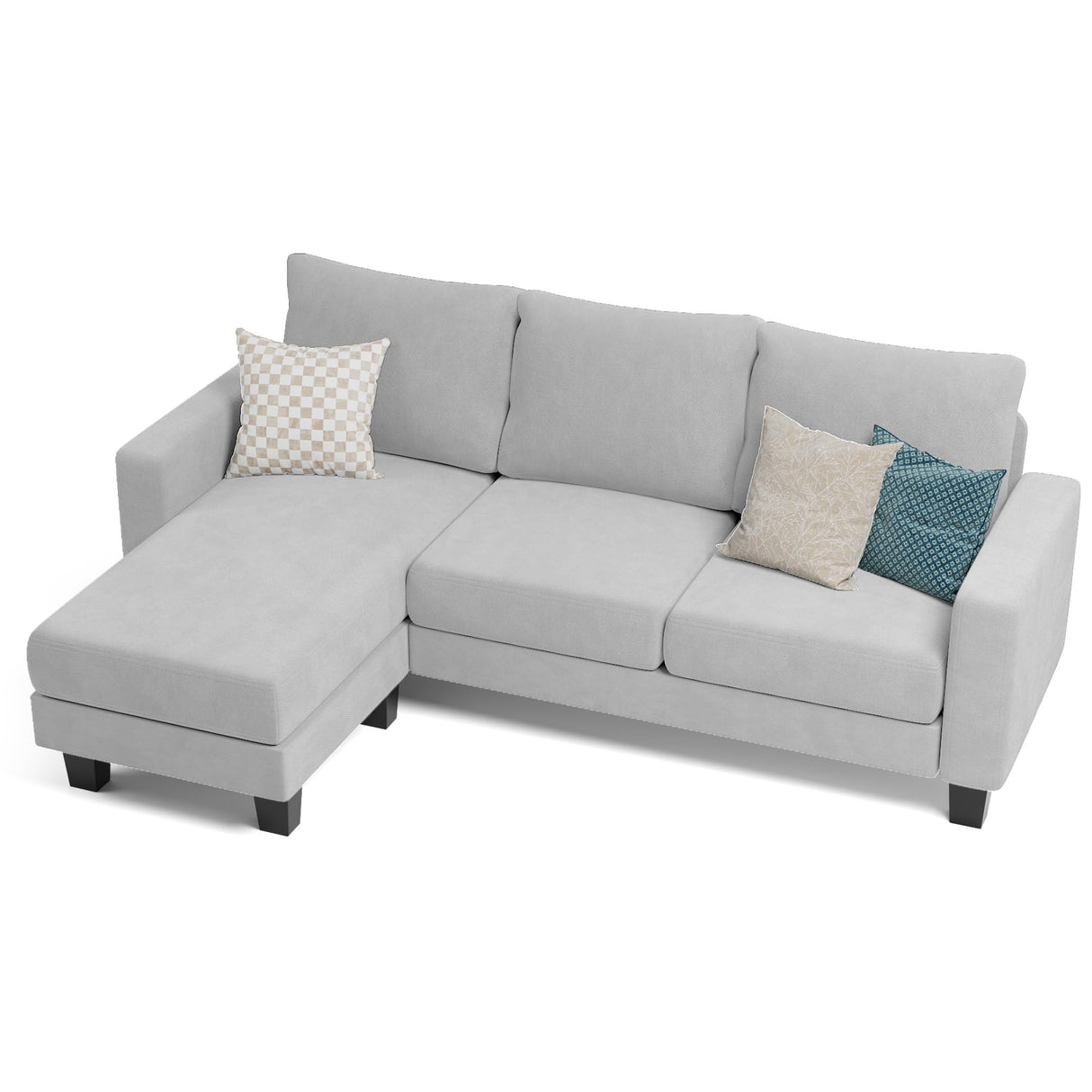 Homall Sofa for Living Room, Couch with Convertible Chaise, 3 Seat L-Shaped Sofas, Comfy Fabric Couches for Apartment, Small Space, Pale Gray Homall