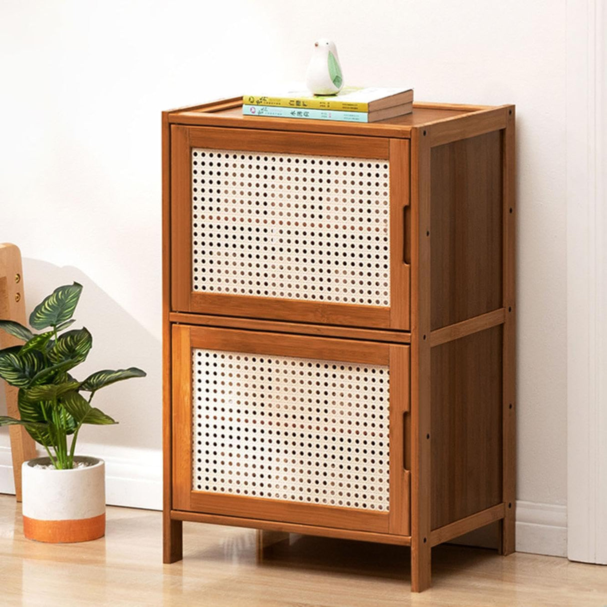 HOLMZCED Bamboo Nightstand with 2 Drawers, Rattan Night Stand Freestanding End Table with Large Capacity Modern Bed Side Table Dark Brown for Living Room HOLMZCED