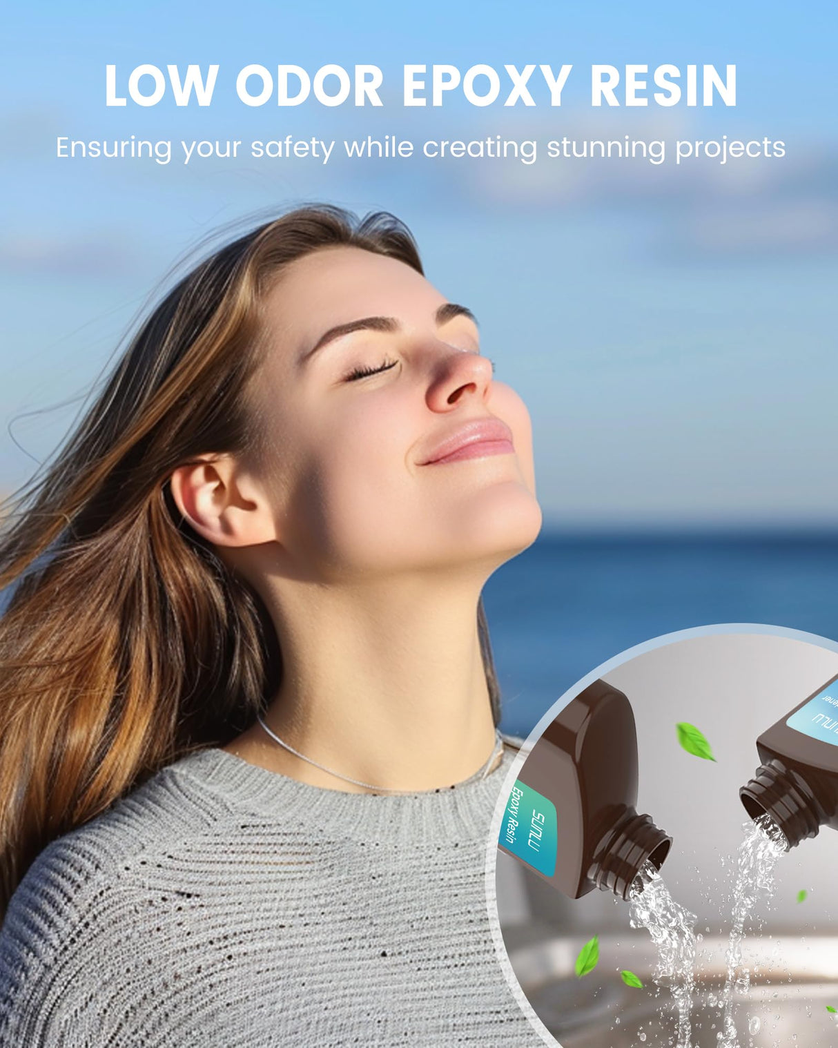 SUNLU Epoxy Resin Kit 48OZ, Crystal Clear Epoxy Resin No Bubble No Yellow, Easy to Mix 2:1 Ratio, Self Leveling Art Resin for Casting, Coating, Jewelry Making, River Table Tops, Gift(32OZ+16OZ) SUNLU