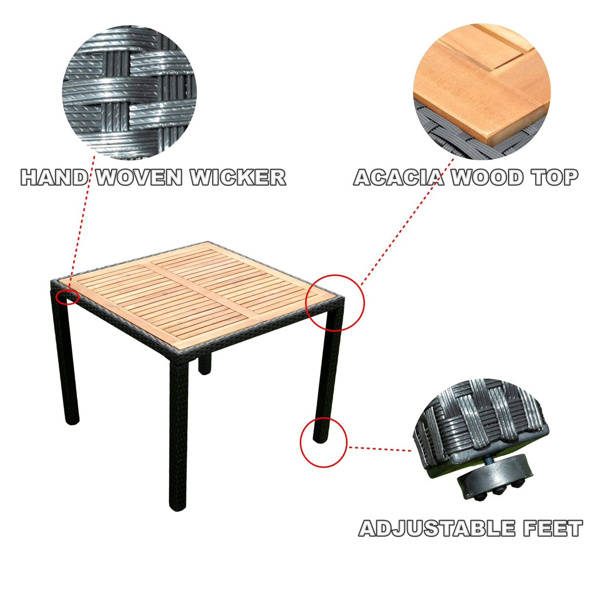 EMKK 5 Piece Outdoor Dining Set All-Weather Wicker Patio Table and Chairs with Cushions, Acacia Glass Tabletop for Backyard Porch Garden Poolside, OneSize, Black+Cream EMKK