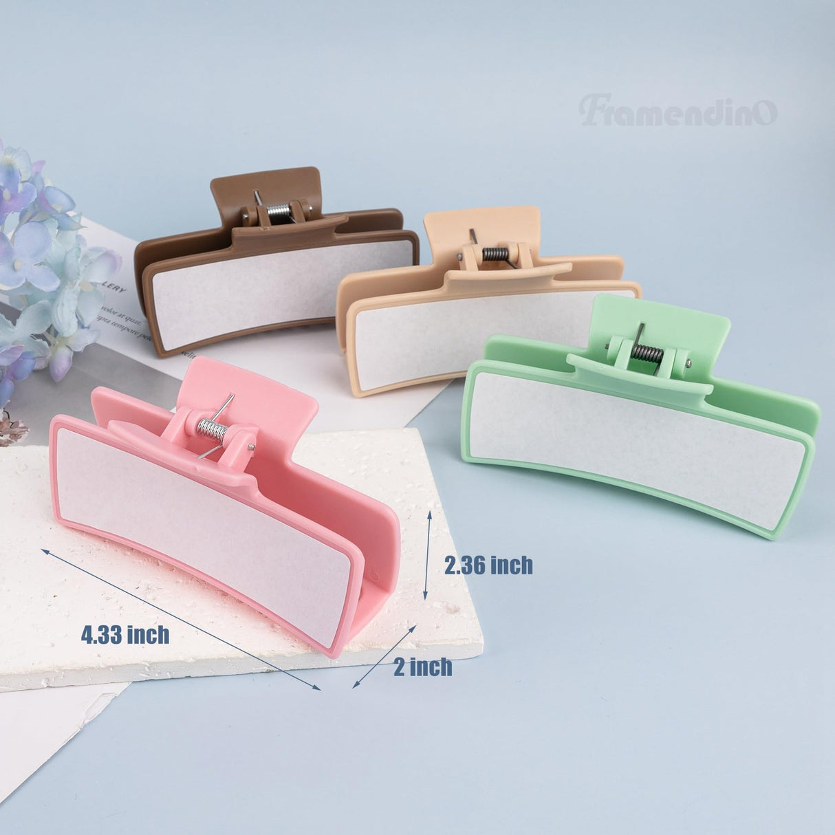 Framendino, 6 Pack Sublimation Hair Claw Clip Blanks Non Slip Hair Clips for DIY Hair Clips Rectangle 6 Colors Framendino