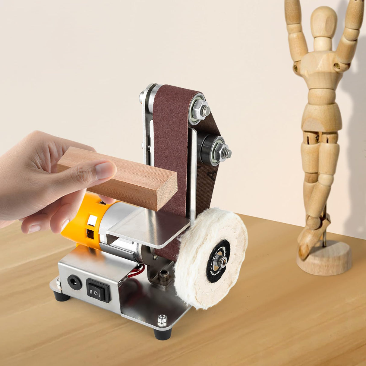 Mini Belt Sander, 7 Adjustable Speed Electric Bench Grinder Sanding Machine, Electric Knife Sharpener Mini Bench Belt Grinder for Metal Working, Knife Making and DIY MIMODA