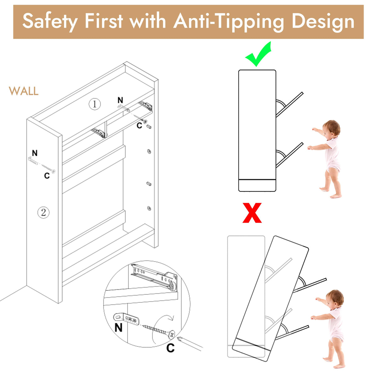 HOKYHOKY Rattan Shoe Storage Cabinet with 2 Drawers & 2 Flip Drawers – Hidden Slim Shoe Organizer for Entryway, Large Tabletop Space, Farmhouse Boho Narrow Shoe Rack, Rustic Oak HOKYHOKY